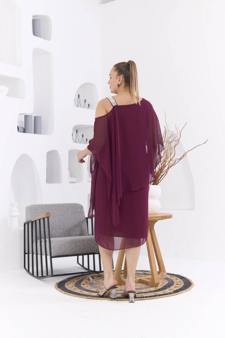 Claret Red Plus Size Elegant Shift Dress