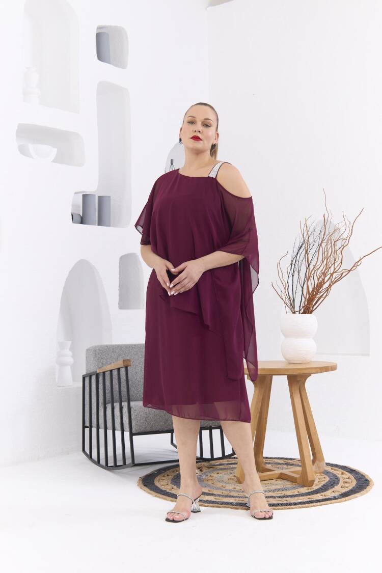 Claret Red Plus Size Elegant Shift Dress