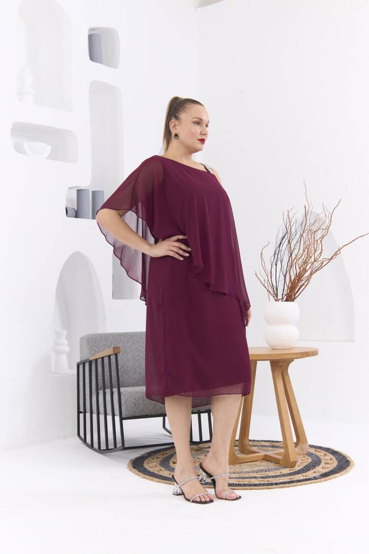 Claret Red Plus Size Elegant Shift Dress
