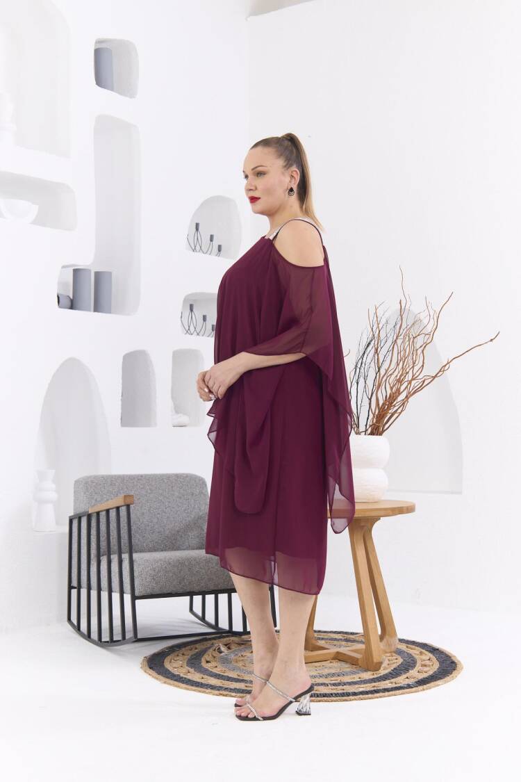Claret Red Plus Size Elegant Shift Dress