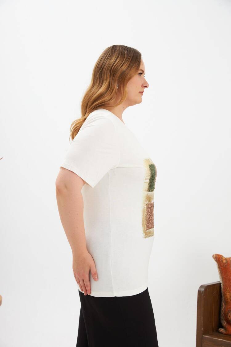 Sequin Sequin Four Color Block Plus Size T Shirt