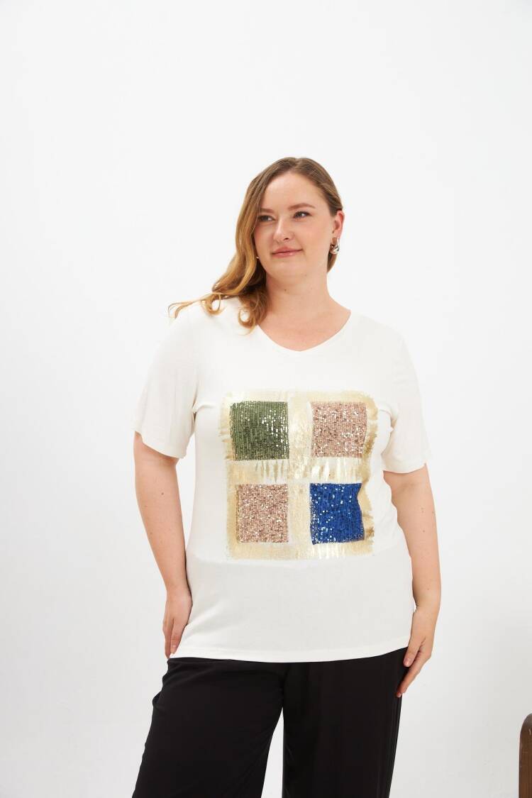 Sequin Sequin Four Color Block Plus Size T Shirt