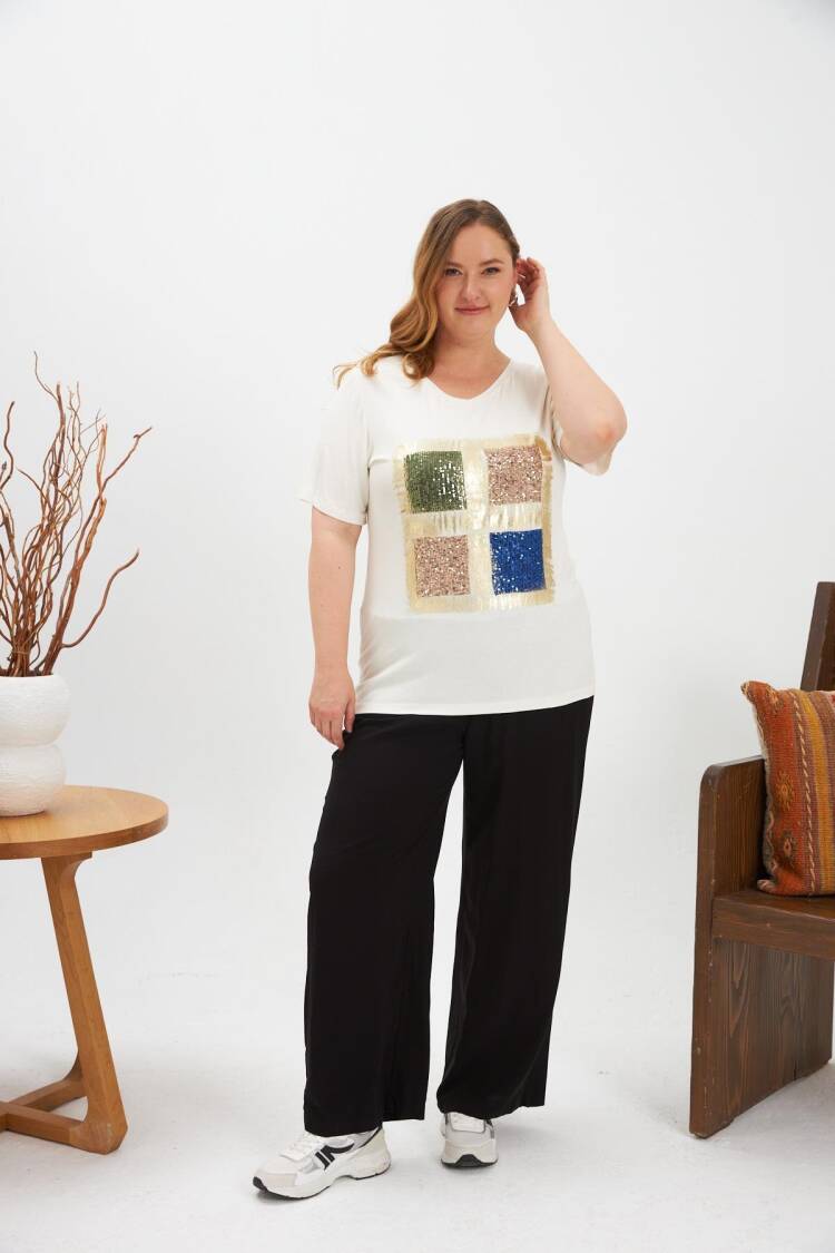 Sequin Sequin Four Color Block Plus Size T Shirt