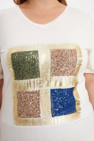 Sequin Sequin Four Color Block Plus Size T Shirt