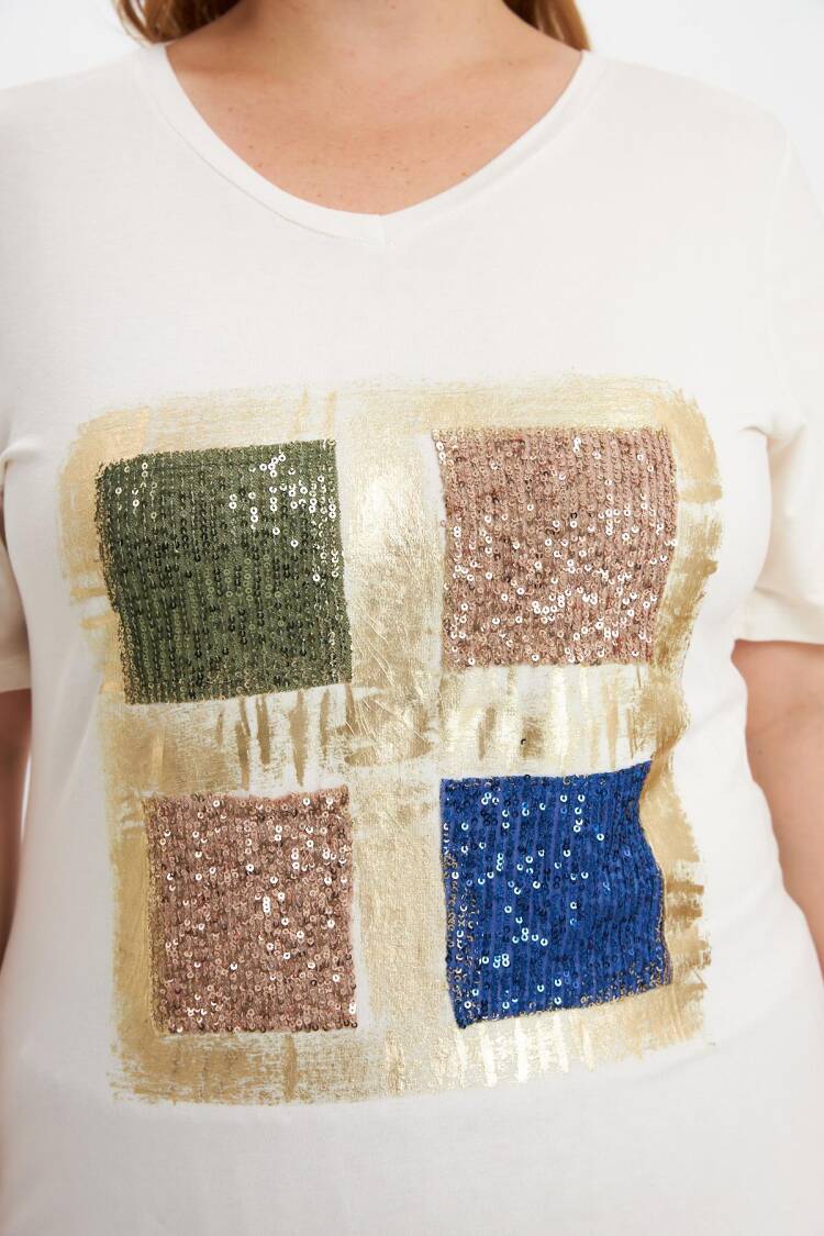 Sequin Sequin Four Color Block Plus Size T Shirt