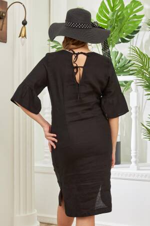 Black Elegant Sheath Dress With Ruffle 3/4 Sleeves