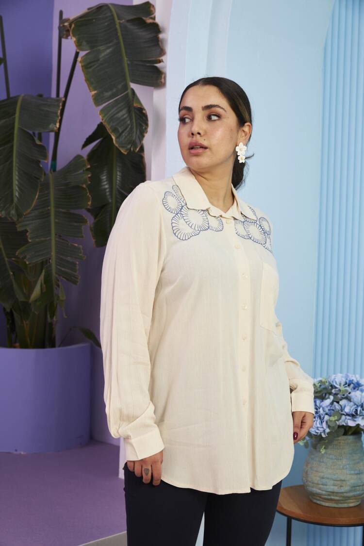 Beige Modest Plus Size Casual Shirt