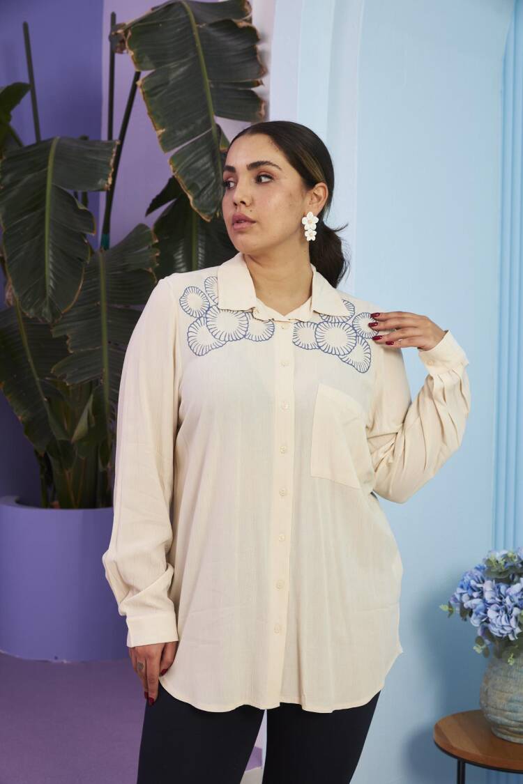 Beige Modest Plus Size Casual Shirt