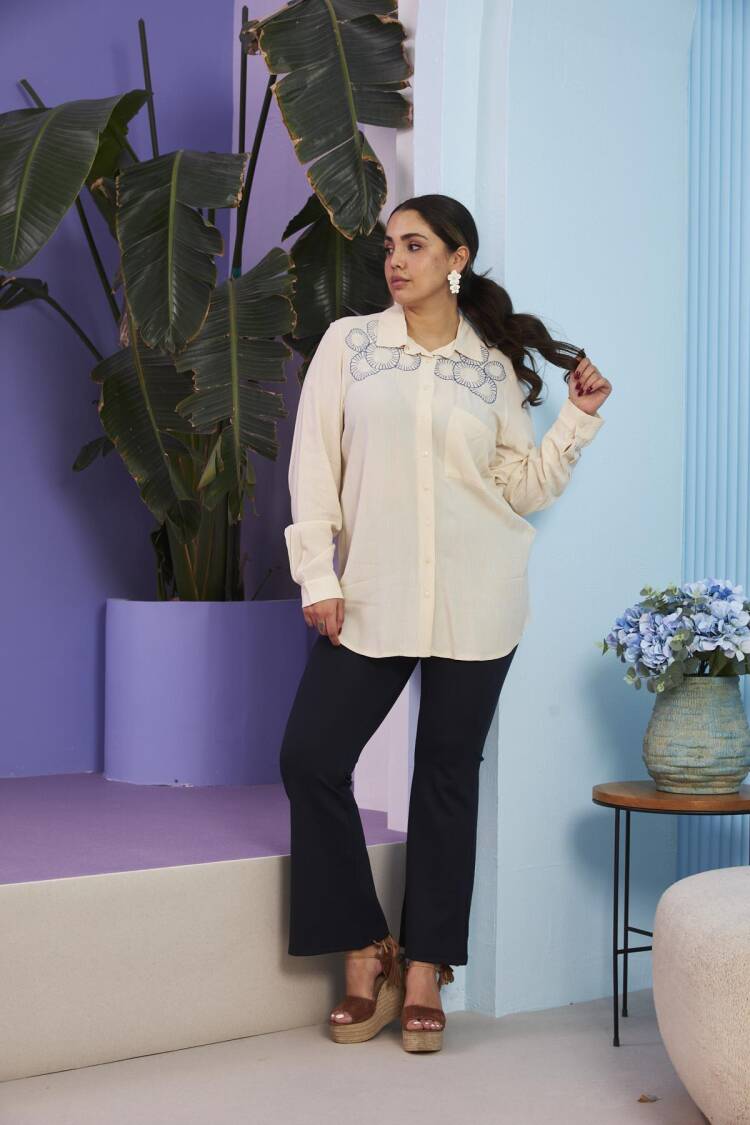 Beige Modest Plus Size Casual Shirt
