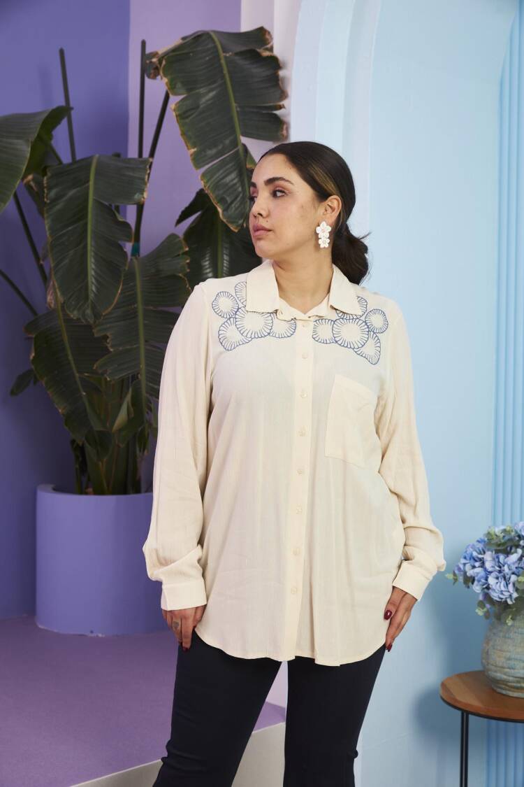 Beige Modest Plus Size Casual Shirt