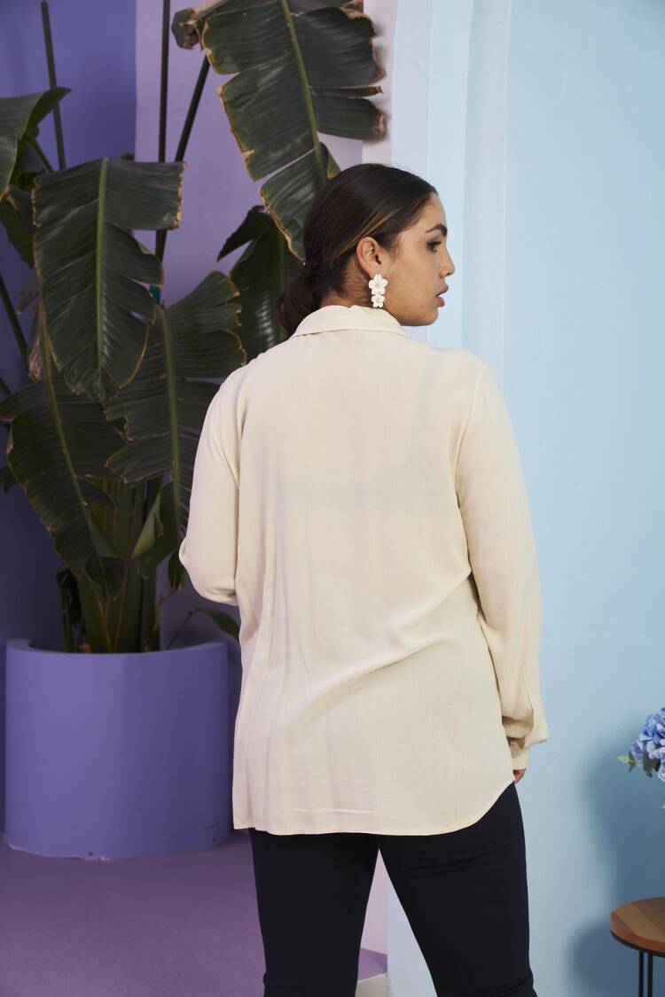 Beige Modest Plus Size Casual Shirt