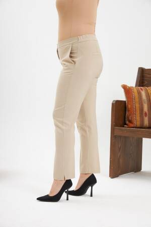 Beige Tapered Cropped Pants With Buttoned Closure