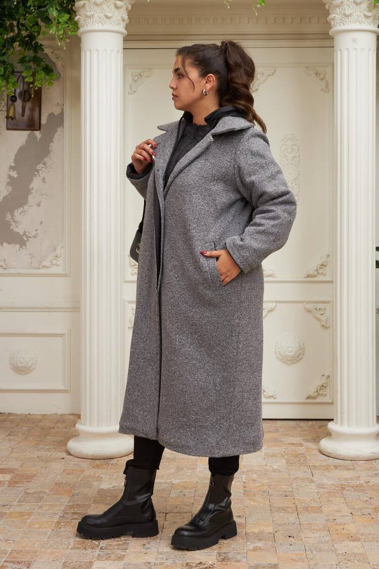 Grey Elegant Wrapover Single-Breasted Coat