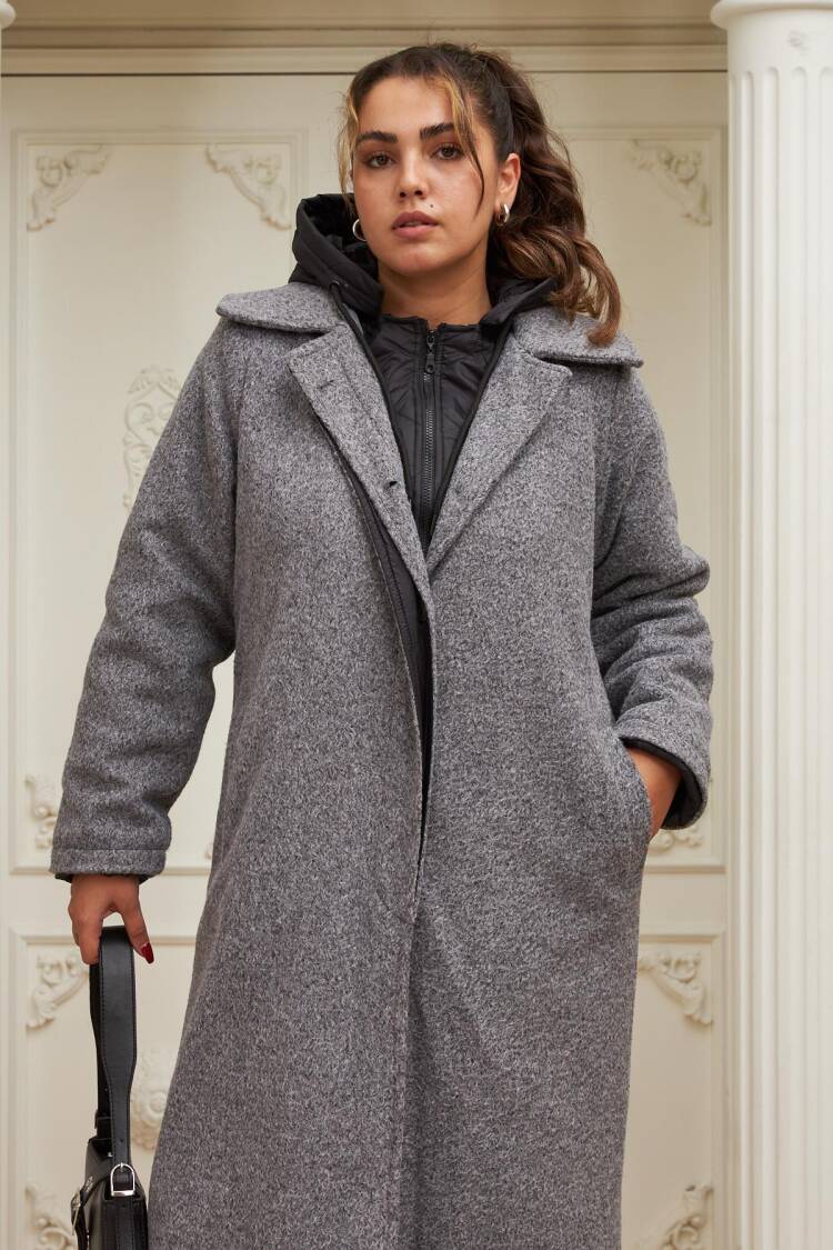 Grey Elegant Wrapover Single-Breasted Coat