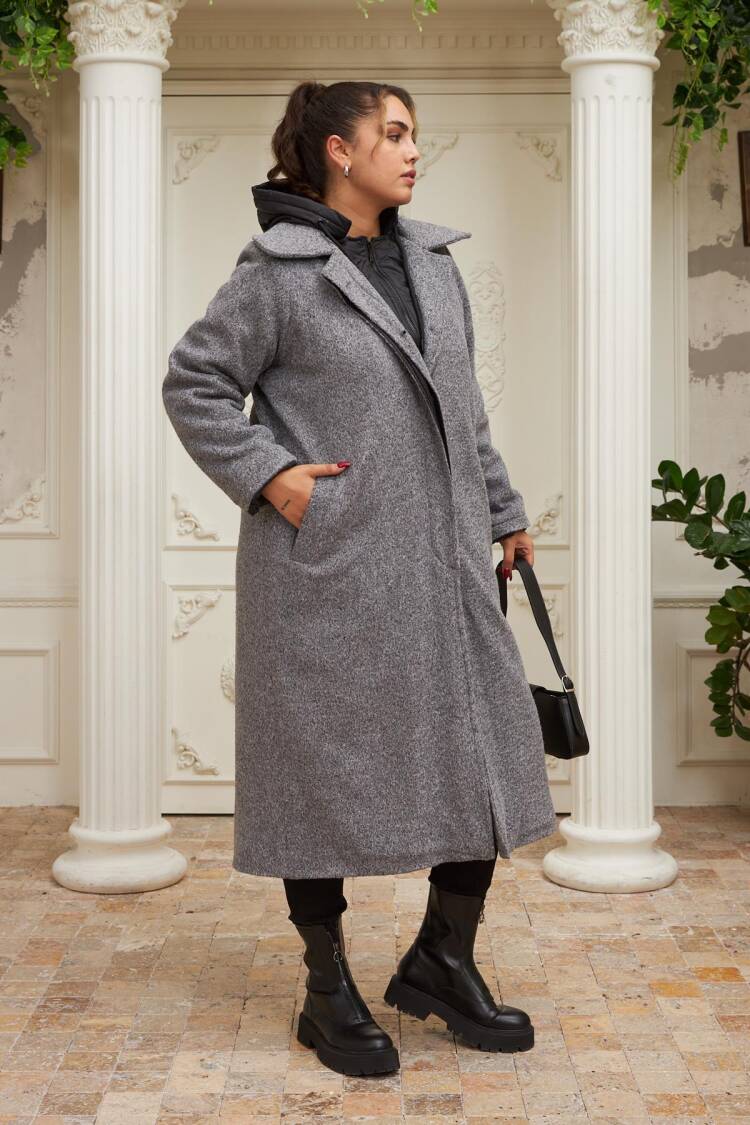 Grey Elegant Wrapover Single-Breasted Coat