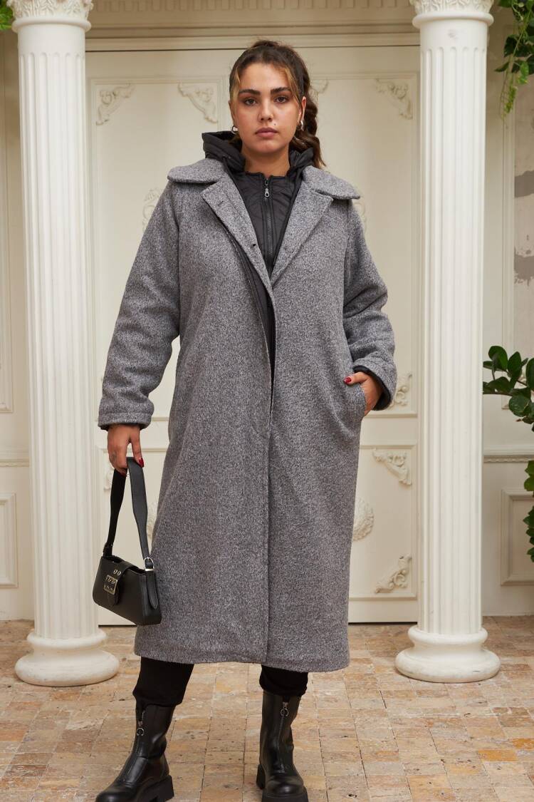 Grey Elegant Wrapover Single-Breasted Coat