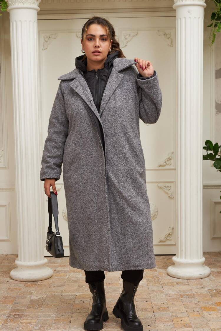 Grey Elegant Wrapover Single-Breasted Coat