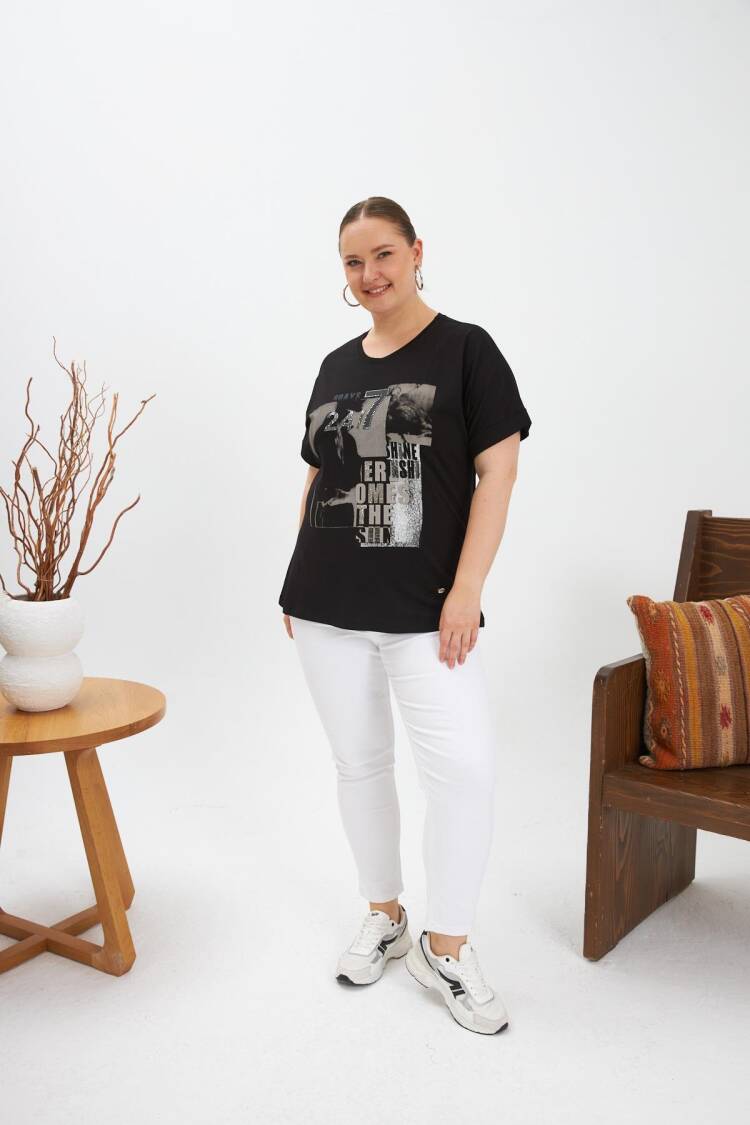 Casual Plus Size Tshirt With Letter Print