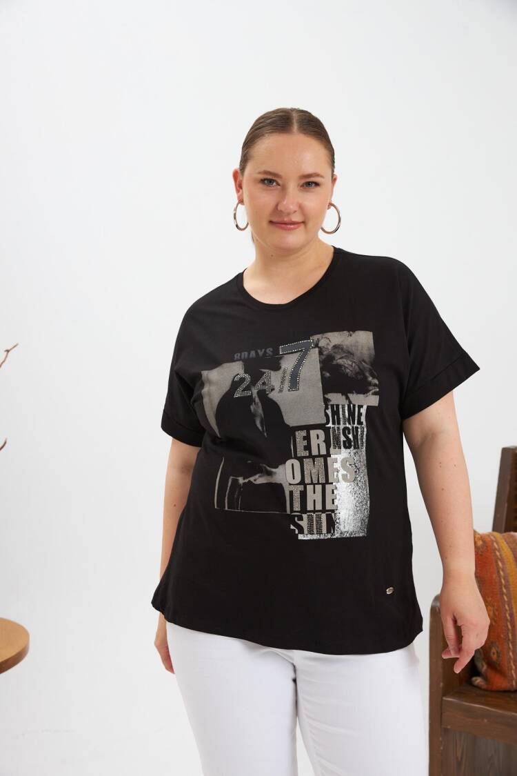 Casual Plus Size Tshirt With Letter Print