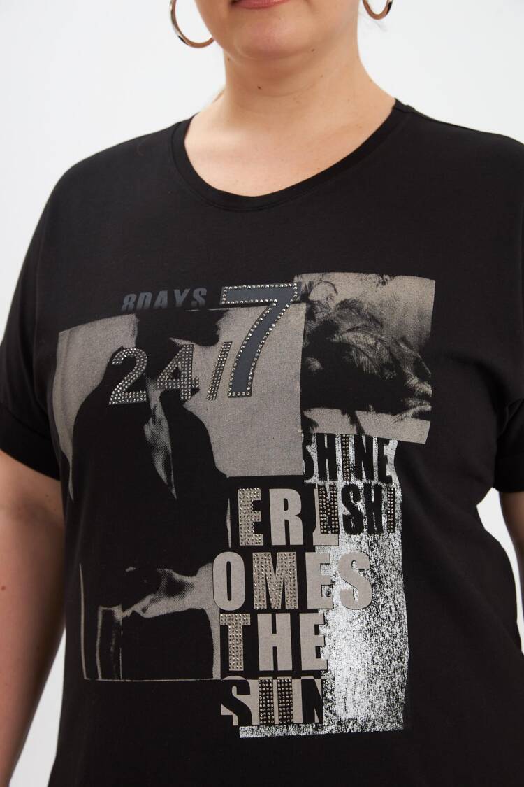Casual Plus Size Tshirt With Letter Print