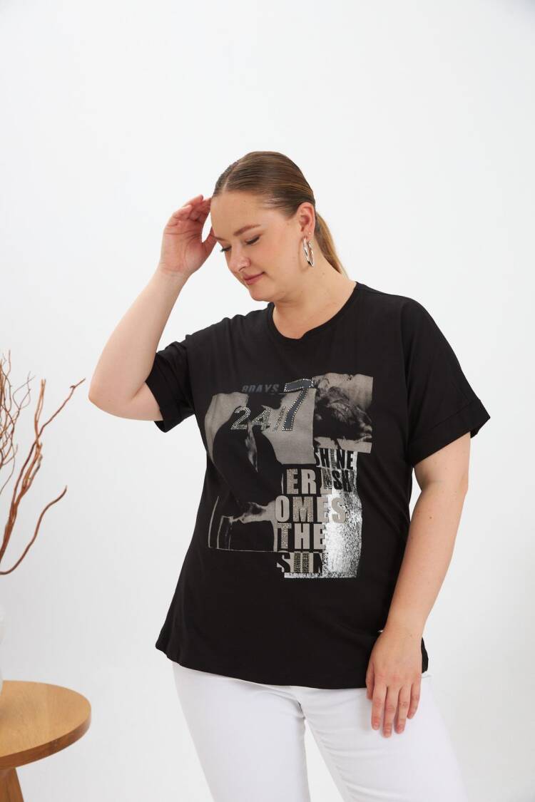 Casual Plus Size Tshirt With Letter Print