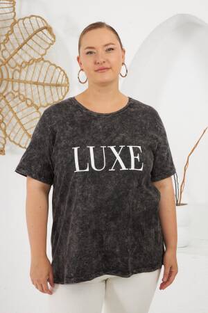 Black Casual Plus Size Letter Print Tshirt