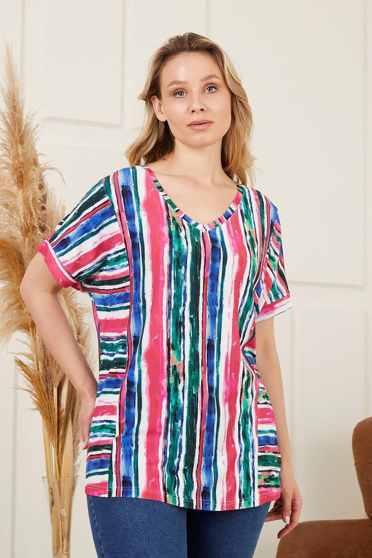 Pink Casual Plus Size Striped Blouse