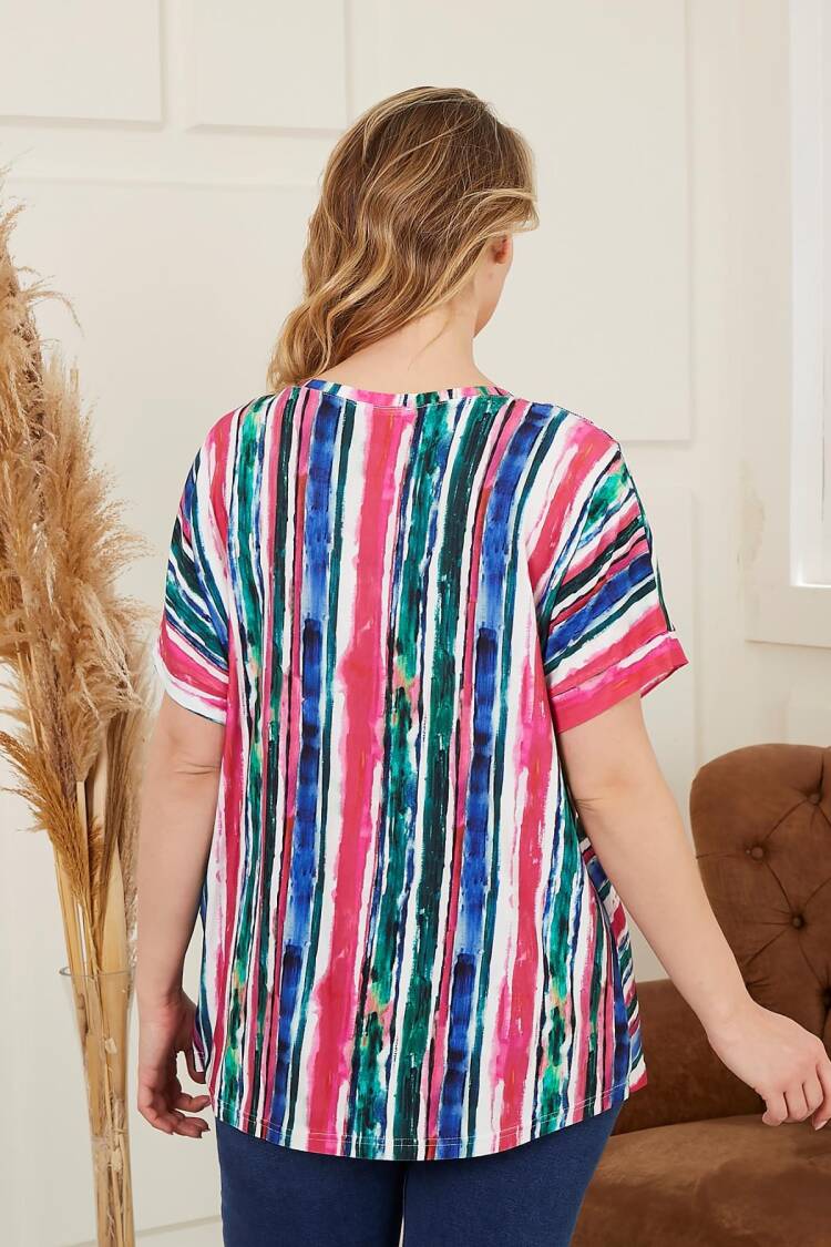 Pink Casual Plus Size Striped Blouse