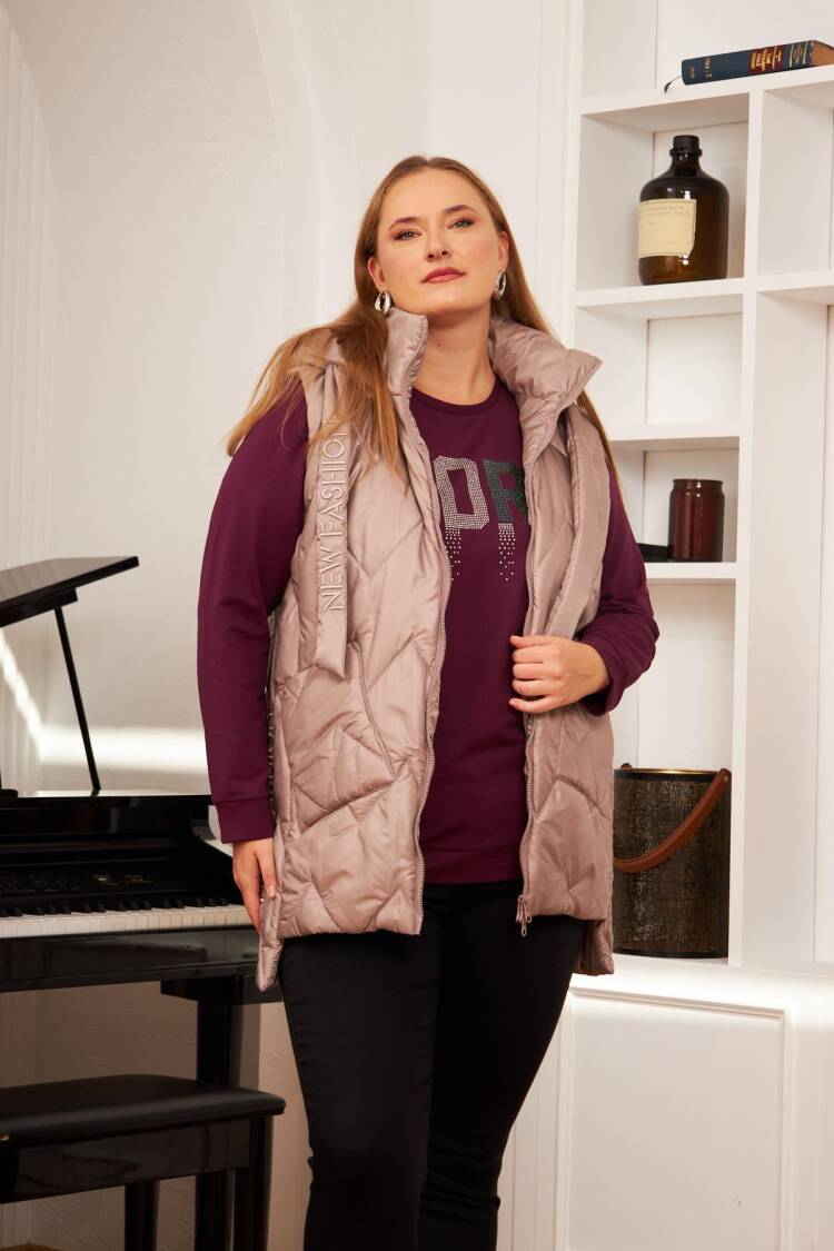 Beige Casual Plus Size Vest With Zip Up Closure