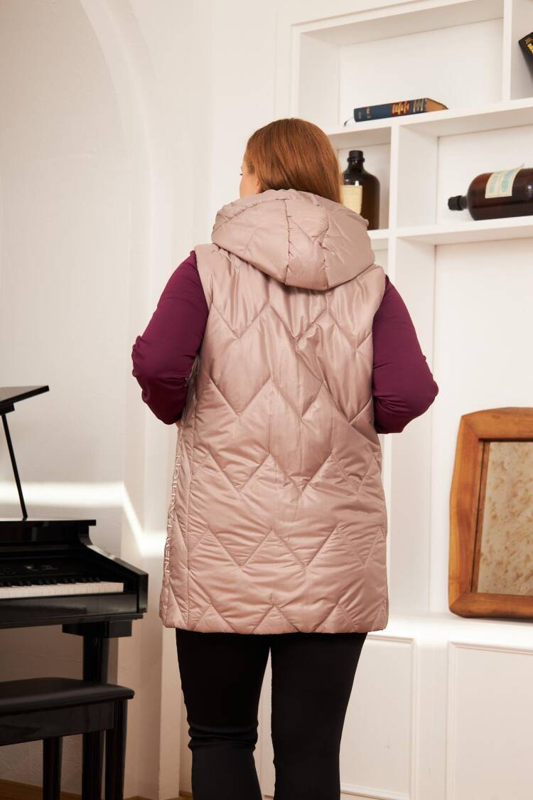 Beige Casual Plus Size Vest With Zip Up Closure