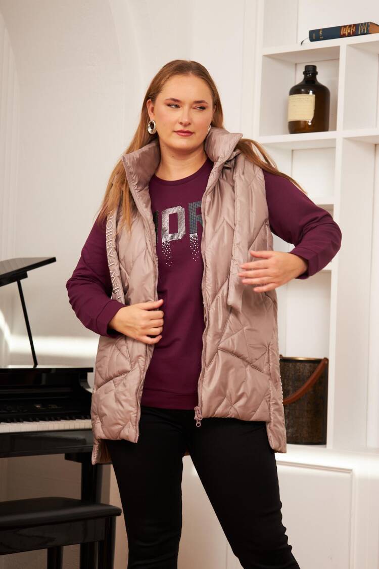 Beige Casual Plus Size Vest With Zip Up Closure