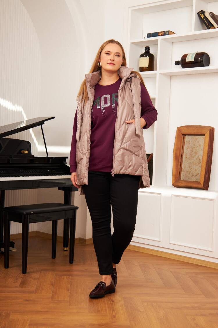 Beige Casual Plus Size Vest With Zip Up Closure