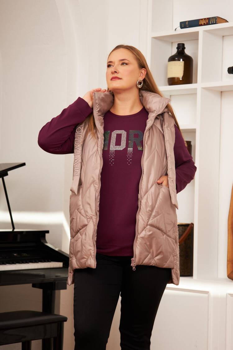 Beige Casual Plus Size Vest With Zip Up Closure