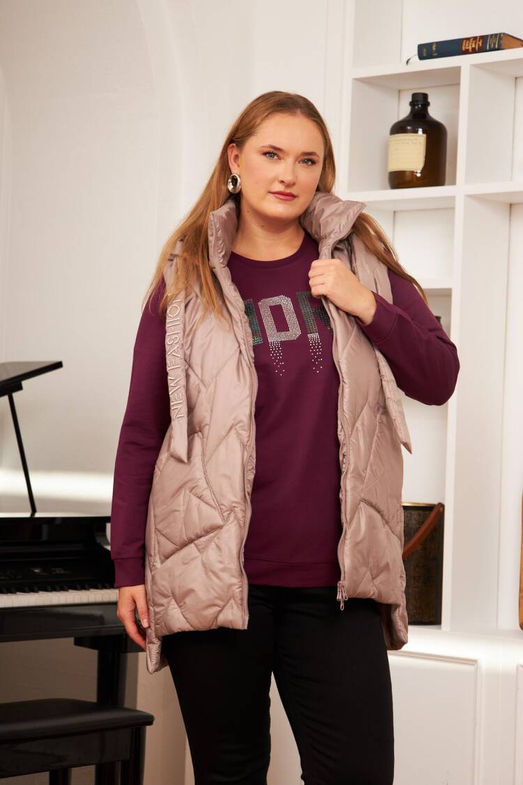 Beige Casual Plus Size Vest With Zip Up Closure