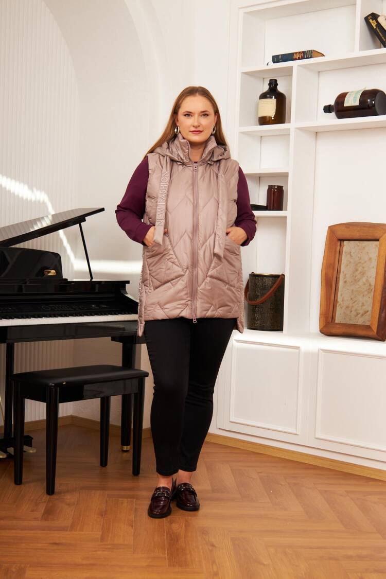 Beige Casual Plus Size Vest With Zip Up Closure