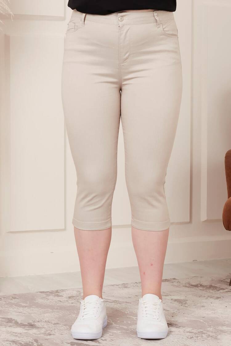 Beige Plus Size Mom Pants With Cropped Straight Leg