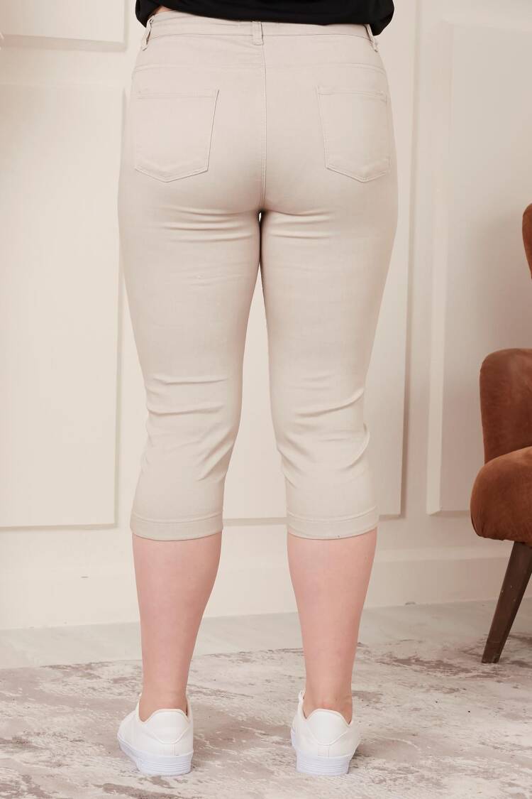 Beige Plus Size Mom Pants With Cropped Straight Leg