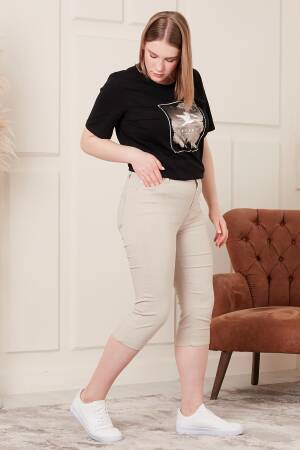 Beige Plus Size Mom Pants With Cropped Straight Leg