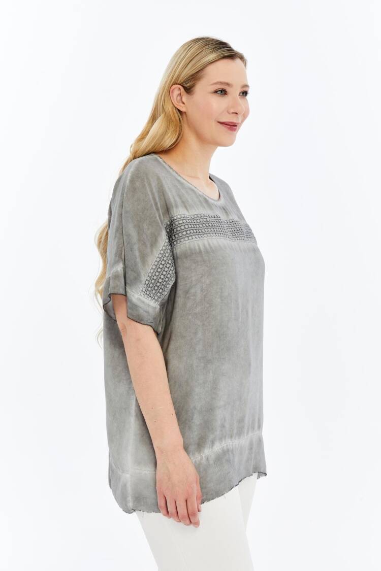 Grey Casual Oversized Fit Blouse