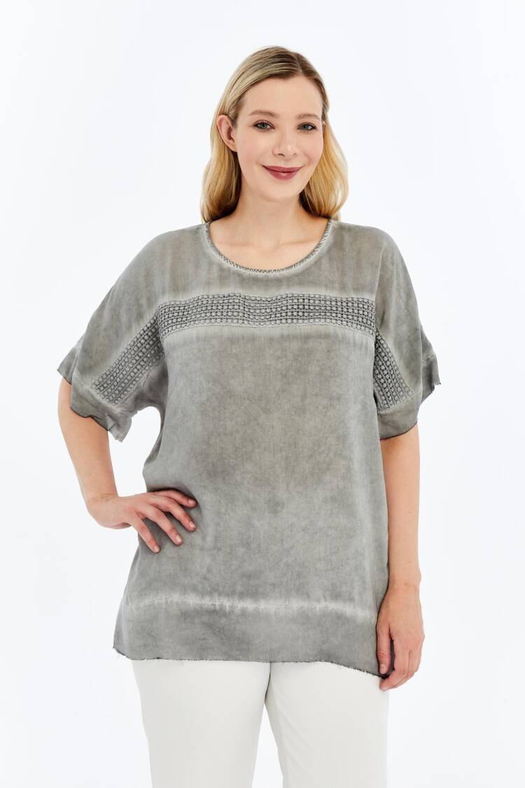 Grey Casual Oversized Fit Blouse