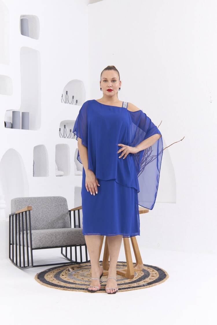 Elegant Blue Shift Dress With Half Sleeves