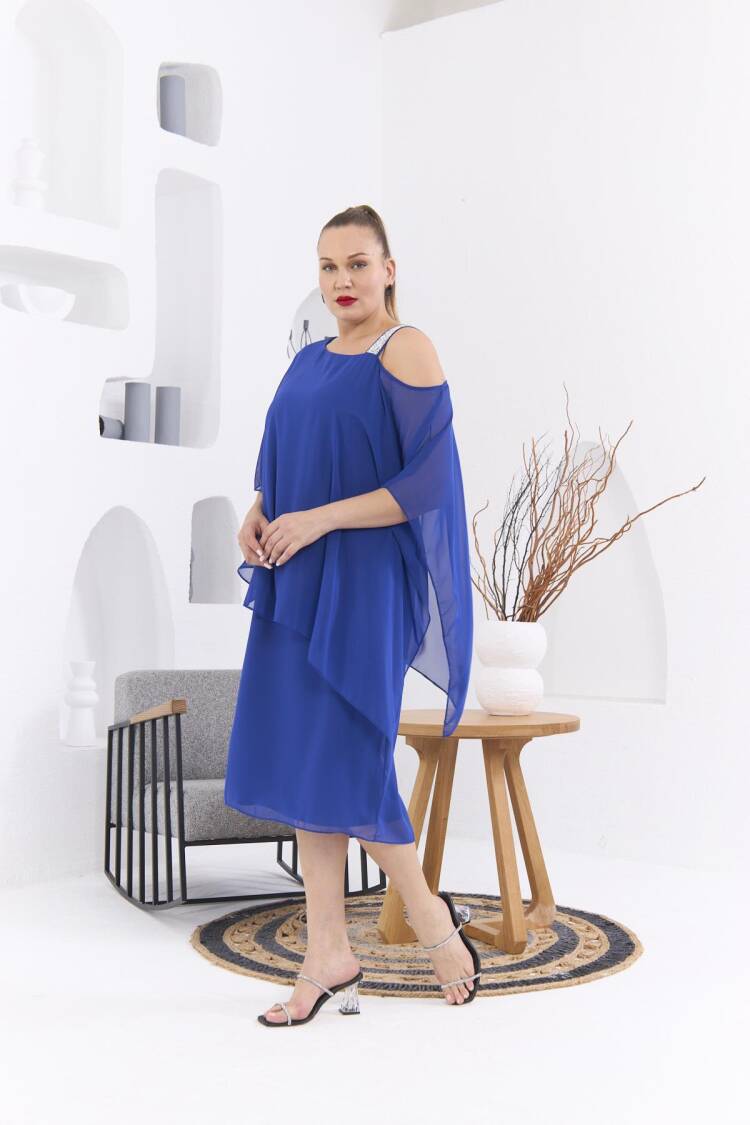 Elegant Blue Shift Dress With Half Sleeves