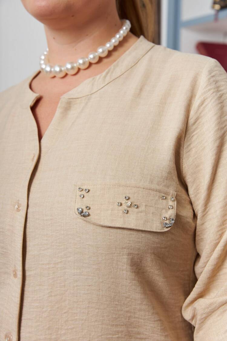 Beige Plus Size Casual Shirt With Buttoned Closure