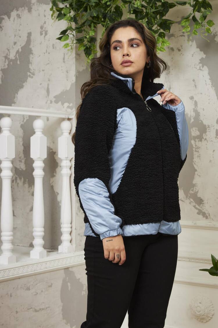 Teddy Coat With High Collar And Zip Closure