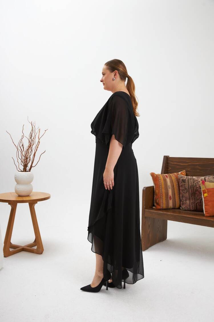 Elegant Black Plus Size Wrap Dress With V-Neck