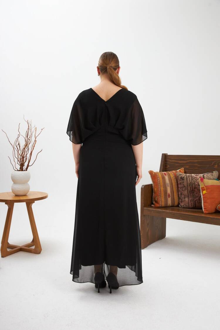 Elegant Black Plus Size Wrap Dress With V-Neck