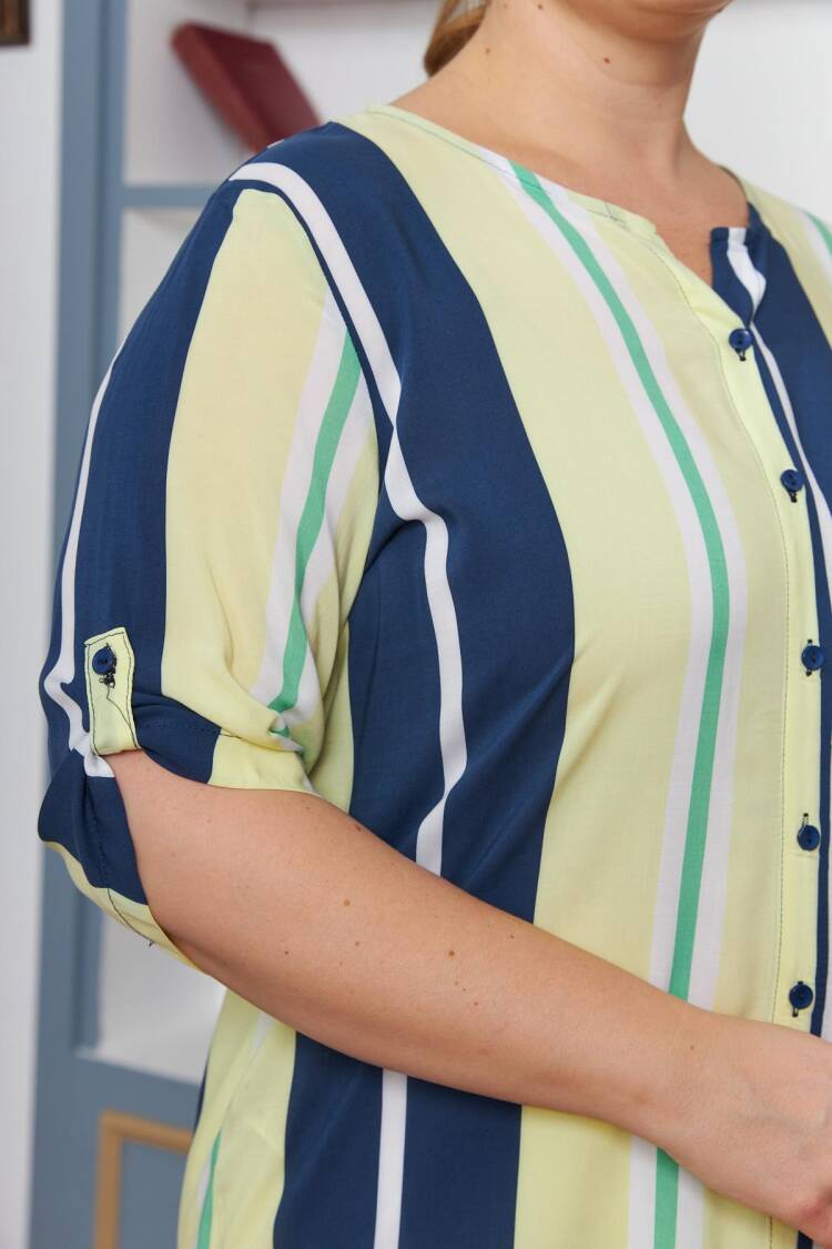 Blue Plus Size Casual Blouse With Stripes