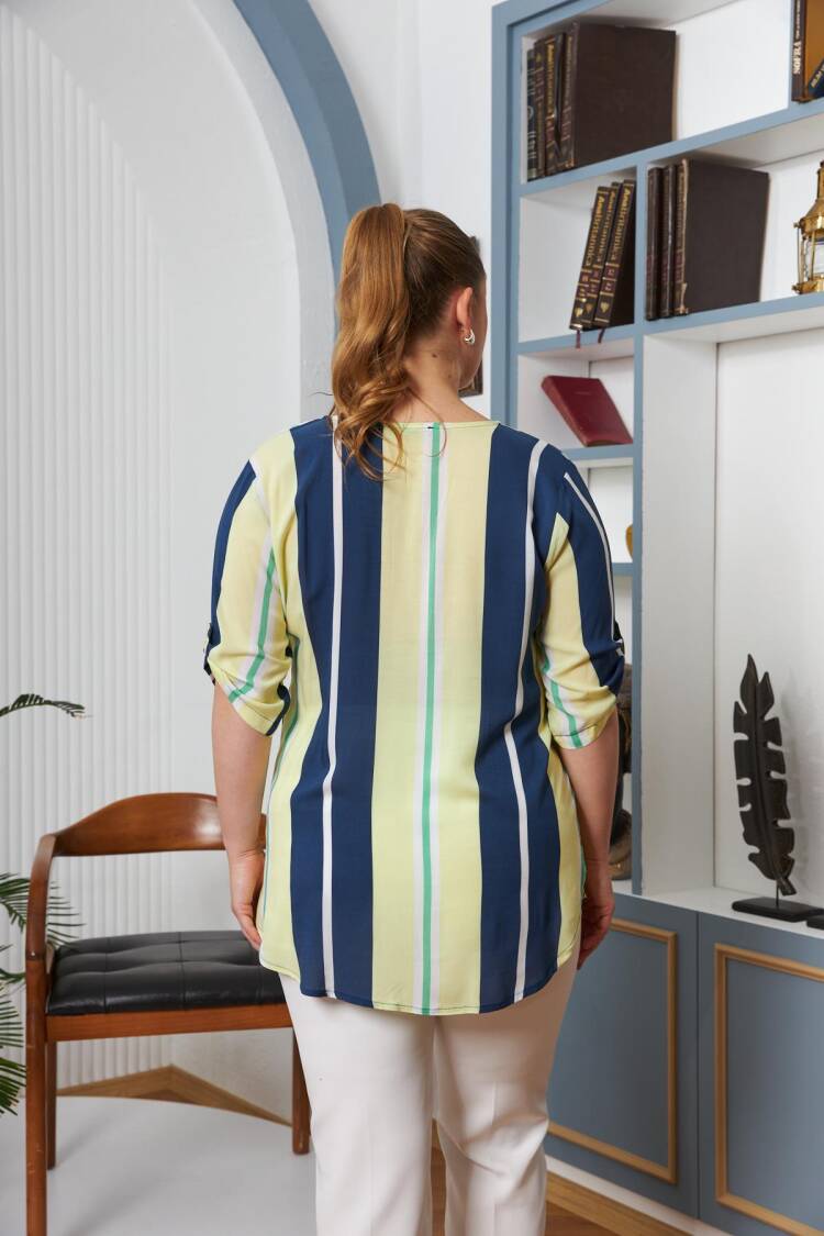 Blue Plus Size Casual Blouse With Stripes