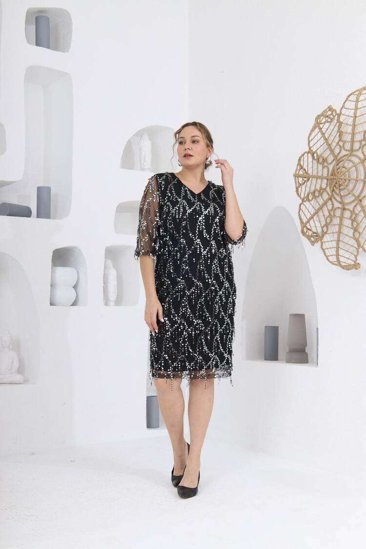 Elegant Black Sequined Sheath Dress