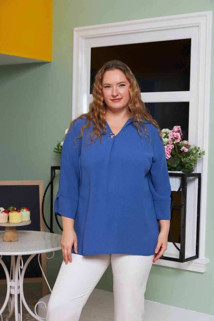 Blue Plus Size Casual Elegant Blouse